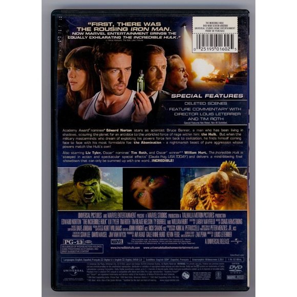 THE INCREDIBLE HULK DVD, Edward Norton as The Hulk, Lots of Special Features! - Picture 2 of 2